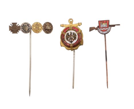 A German Third Reich Great War service medal group stick pin together with an Imperial German Kaiserlische Marine pin and one