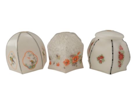 Three 1930s glass light shades, largest 17 x 15 cm