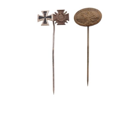 A German Third Reich Iron Cross and Honor Cross stick pin together with a DLRG pin