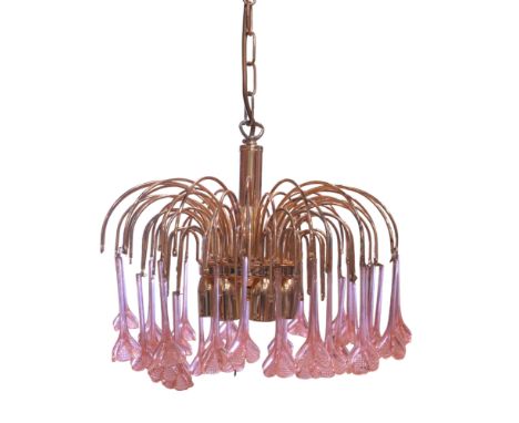 A 1960s pendant light fitting, having teardrop glass droppers dependant from a corona of curved wires