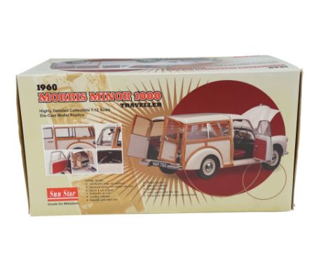 A boxed diecast 1960 Morris Minor 1000 Traveller, by Sun Star, 1:12 scale