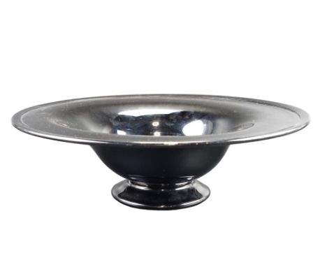 An early 20th Century opaque black glass bowl, possibly Carder Steuben shape number 2839, 34.5 x 10 cm