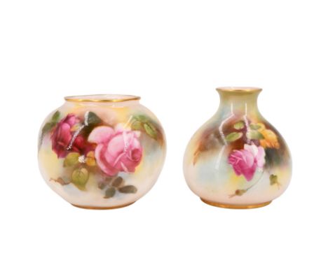 Two Royal Worcester rose decorated vases, comprising a narrow necked oviform, pattern 2491, and oviform having an everted rim