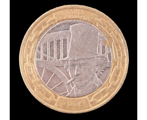 [ Minting Error ] A 2006 GB two pound coin commemorating the 200th anniversary of the birth of Isambard K. Brunel, the "Two P