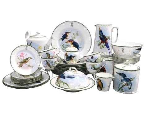 An early 20th Century hand painted ornithological dinner service by Copeland, each item individual decorated with a bird anno