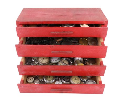 A vintage watchmaker's chest containing, watches, parts thereof and tools