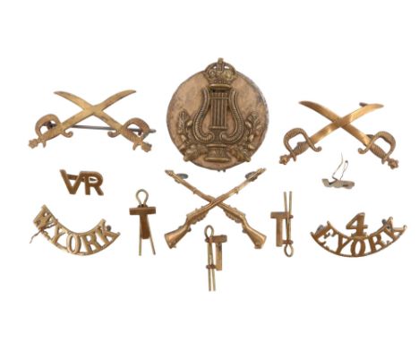 British army brass shoulder titles, qualification badges, RAF Volunteer Reserve collar badges etc