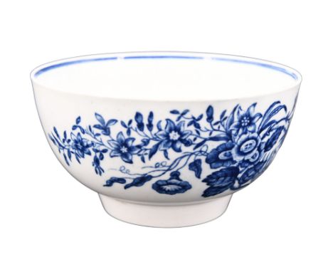 An 18th Century Worcester underglaze blue decorated basin in the Three Flowers pattern, 1775 - 1780, crescent mark, 12 x 6.5 