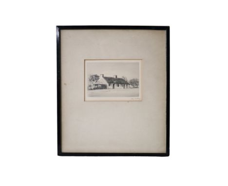 Tom McKay A study of Robert Burns' cottage at Ayre, etching, signed, card mounted in ebonised frame under glass, 32.5 cm x 38