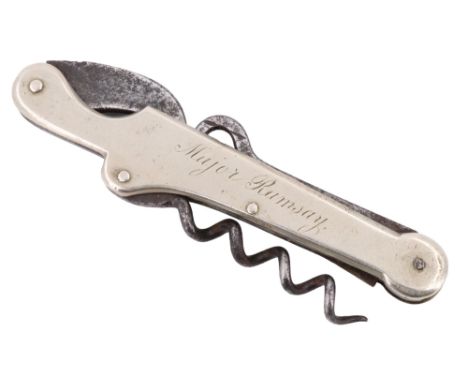 A Victorian army officer's pocket folding tool / knife engraved Major Ramsay, 10.5 cm