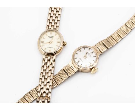 A lady's 9ct gold Rotary wristwatch, with textured strap together with a quartz rotary 9ct gold wristwatch, 29g with automati