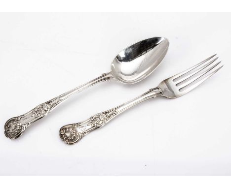A William IV silver Christening spoon and fork by LS, king's pattern style with engraved initial, London 1830, 2.63 ozt