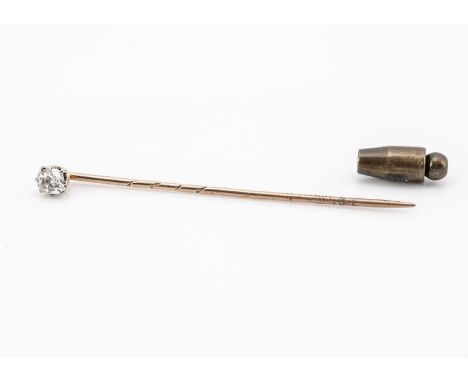 A Victorian gold and diamond stick pin, the old cut diamond 0.37cts, 1.2g, and 5.5cm long
