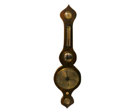 J. Casteletti - a 19th century rosewood banjo shaped barometer thermometer, the silvered dial signed Casteletti, 97 cm. John 