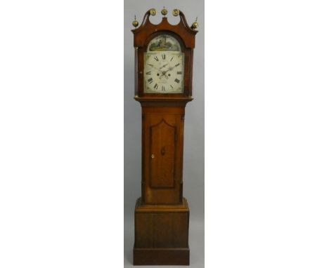 Blades, Horncastle - a Victorian mahogany and oak eight day longcase clock, the signed 12" painted arch dial with duck shooti