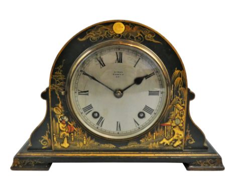 An early 20th century Chinoiserie mantle clock, the silvered dial with black Roman numerals, signed E.C. Trench, Elizabeth St