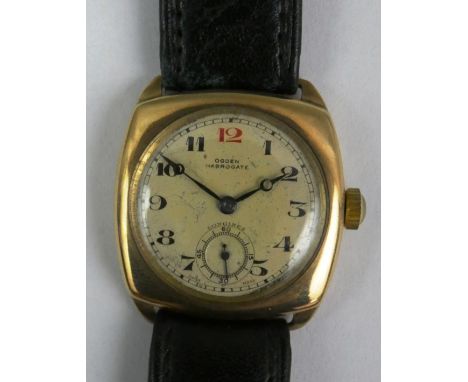 Longines for Ogdens of Harrogate, a gentleman's 9ct rose gold manual wind wristwatch, Birmingham 1938, the off white dial wit