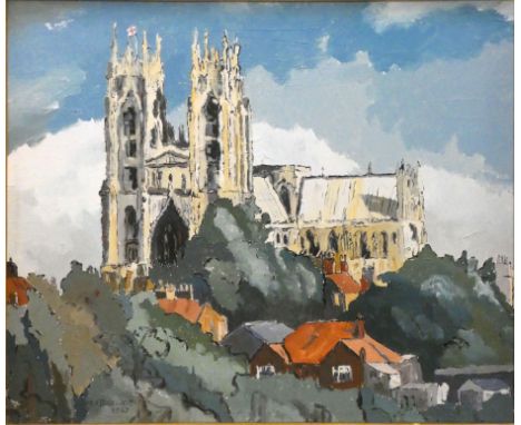 R. A. Brewer (active 1965 -1973), Beverley Minister, signed and dated 67 lower left hand corner, oil on board, 42 x 52 cm, gi