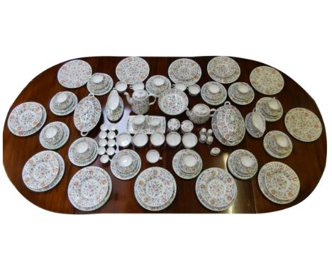 A Minton Haddon Hall pattern part dinner and tea service, to include; dinner plates (27 cm x 15, 23 cm x 6), side plates (20 