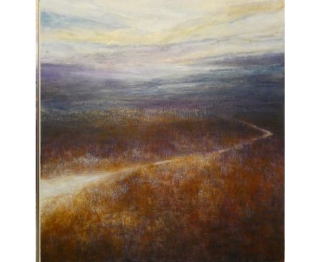 Rosemary Abrahams (b.1942), "Low Light on the Moorland", mixed media on canvas, signed and titled verso, 76 x 76 cm, pine fra
