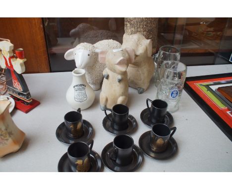 Large ceramic sheep, 2x pigs &amp; others 