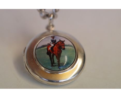 Silver chain &amp; enamel pendant ( Horse &amp; jockey )