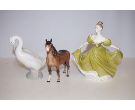 Royal Doulton HN2329 Lynne AF, together with a Beswick horse &amp; Nao swan 