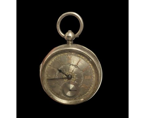 Victorian silver open face lever pocket watch, No. 51655, silvered dial with Roman numerals and subsidiary seconds dial, case