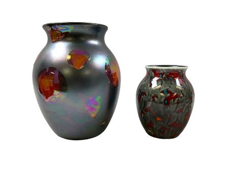 Large Poole Pottery Galaxy vase, H24cm, together with a Poole Pottery Red Magma vase, H16cm