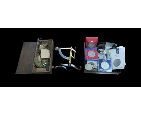 Set of German brass pocket scales, commemorative coins and other collectables