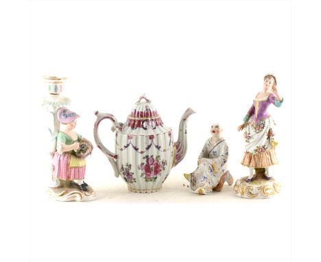 A French porcelain teapot, probably Samson, Paris, designed in the English style, flowers and swags, 15cm; Stevenson &amp; Ha