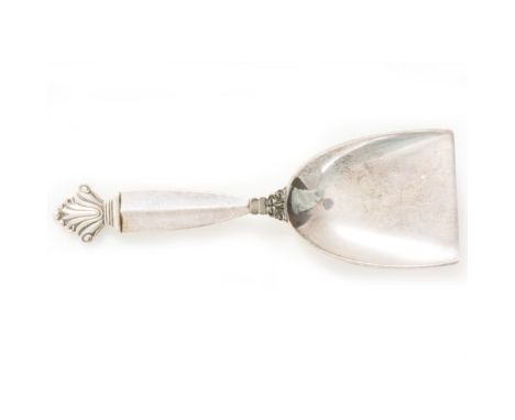 A sterling silver caddy spoon, Georg Jensen, post-1945, 'Acanthus' pattern, 10.8cm.