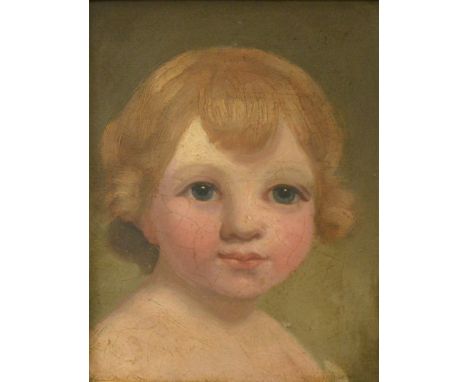 Victorian School, Portrait of a child, oil on panel, 23cm x 18cm.