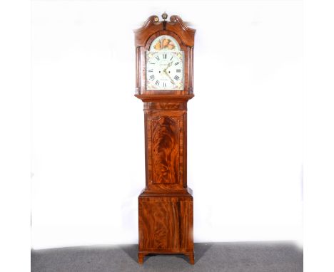 A George III mahogany longcase clock, arched painted dial signed Barber, Nottingham, with date aperture and second dial, eigh