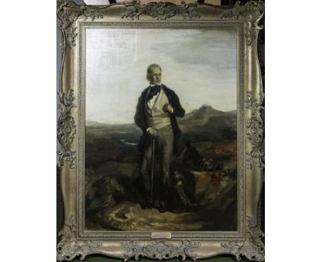 Sir William Allan (1782-1850) Gilt framed oil on canvas, portrait of Sir Walter Scott with his two Dandie Dinmonts, full leng