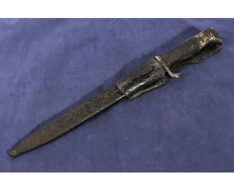A German WWII bayonet stamped HHS with scabbard and frog