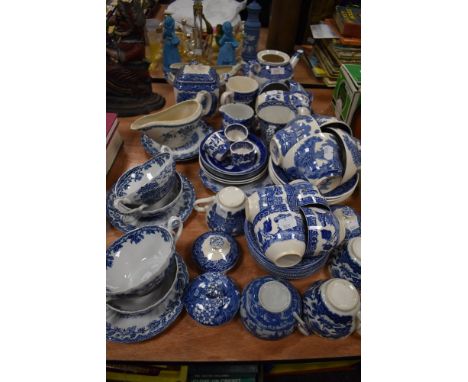 A selection of blue and white wear ceramics including Masons breakfast tea cups
