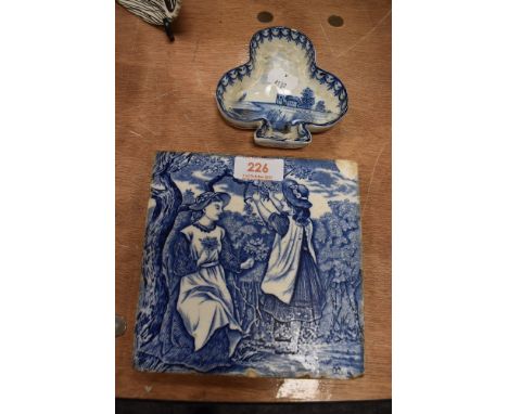 A Wedgwood blue and white wear tile from the months of the year series and similar delft dish