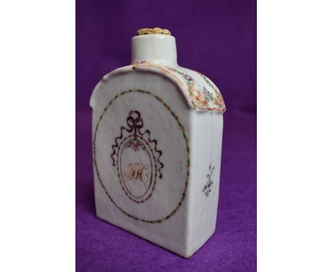 A late Georgian hard paste porcelain tea canister or caddy having hand decorated panels and in good condition