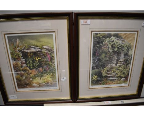 A pair of Ltd Ed prints, after Judy Boyes, Old Water Trough, num 491/850, and Down the Garden, num 844/850, both signed, 27 x