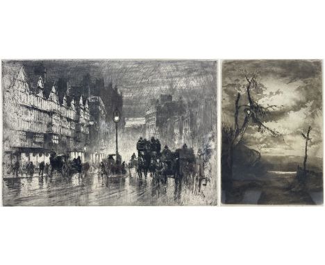 Percy Robertson (British 1869-1934): Liberties Department Store London at Dusk, etching signed in pencil 23cm x 32cm and Will