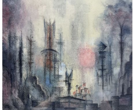Louis Reed (Irish 1886-1977): 'Portents', mixed media signed, titled with artist's address Ashens, Crawfordsburn, Co. Down ve