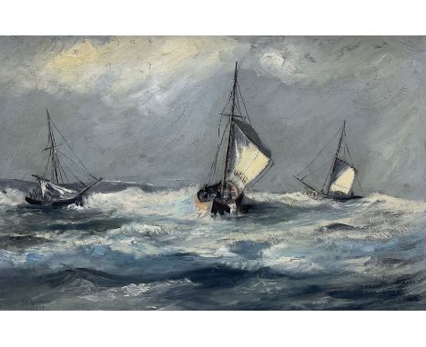 Frank Blinkhorn (20th century): Fishing Boats in Rough Seas, oil on panel signed and dated 1974, 30cm x 45cm