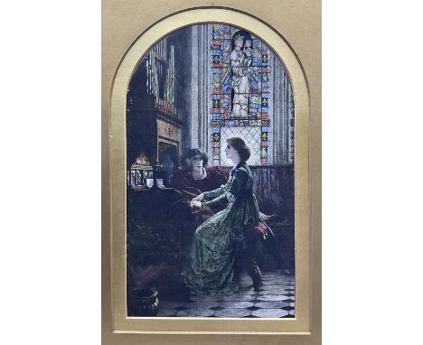 After Sir Frank Dicksee (British 1853-1928): 'Harmony', textured hand coloured line engraving signed and dated 1878 in the pl