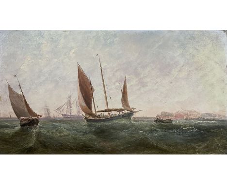 English School (19th century): Fishing Smack and other Shipping off the Coast, oil on board unsigned 19cm x 34.5cmCondition R