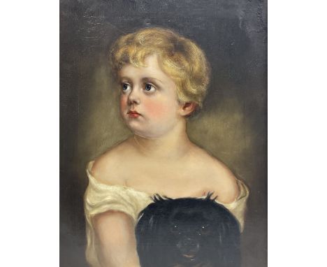 English School (19th/20th century): Portrait of a Child with a Dog, oil on canvas unsigned 49cm x 38cm