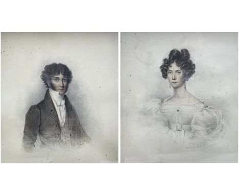 William Moore Snr. (British 1790-1851): Portrait of Husband and Wife, pair watercolours with pencil signed and dated 1829, 26