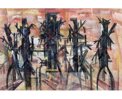 Louis Reed (Irish 1886-1977): 'Agression', mixed media signed, titled with artist's address Ashens, Crawfordsburn, Co. Down v