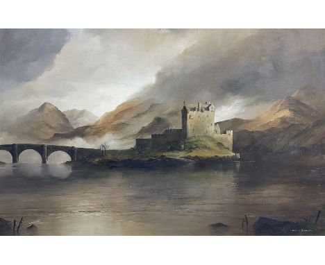 Peter M Drewett (British 1957-): 'Eilean Donan Castle' Scotland, oil on canvas signed 60cm x 90cm