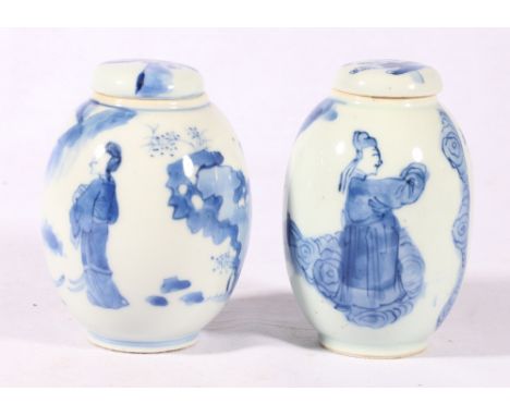 Two 19th Century Chinese blue and white ovoid vases, both decorated with figures in a landscape, 10cm and 9.5cm.   CONDITION 